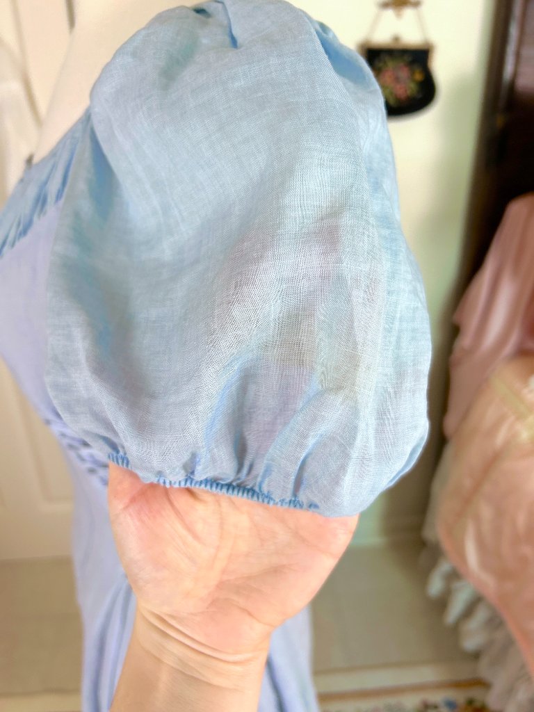 Linennaive Blue Linen Corset Milkmaid Dress, Ylang 18 Cinderella, Puff Sleeves — image 7 of 8